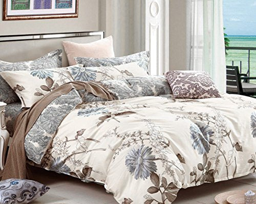 Swanson Beddings Daisy Silhouette Reversible Floral Print 5-Piece 100% Cotton Bedding Set: Duvet Cover, Two Pillowcases and Two Pillow Shams (Full) Swanson Beddings