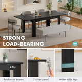 PatioPerk 54.3-84.5 Extendable Dining Room Table for 4–10, Space-Saving Family Dining Table with Slide-Out Extension Leaves, Modern Dining Table for Apartment Small Space (Black) PatioPerk
