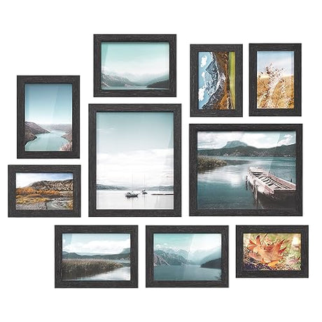 SONGMICS Picture Frames, 10 Pack Collage Picture Frames with Two 8x10, Four 5x7, Four 4x6, Photo Frame Set for Wall Gallery Decor, Hanging or Tabletop Display, Clear Glass Front, Ink Black SONGMICS