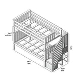Max & Lily Bunk Bed, Twin-Over-Twin Bed Frame For Kids With Stairs, Clay Max & Lily
