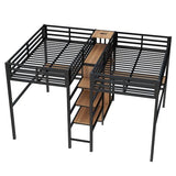 Bellemave Twin Over Twin Metal Loft Bed with Desk and Wardrobe for 2 Kids,Twin Size Heavy Duty Double Loft Bed Frame with Charging Station and Shelves for Boys,Girls,Adults,Woodgrain Bellemave