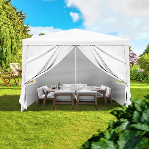 10x10 FT Party Tent, Outdoor Wedding Tents for Parties, Canopy Event Tent with 4 Removable Sidewalls, Waterproof Gazebo Shelter for Birthday Parties, Weddings, BBQs & Events (10X10FT-4Sides White) YYANDC