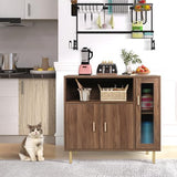 LAZZO Storage Cabinet Credenza Sideboard Buffet Cabinet with Glass Doors Free Standing Accent Entry Cabinet Coffee Bar Cabinet for Living Room, Hallway, Kitchen and Dining Room Brown LAZZO