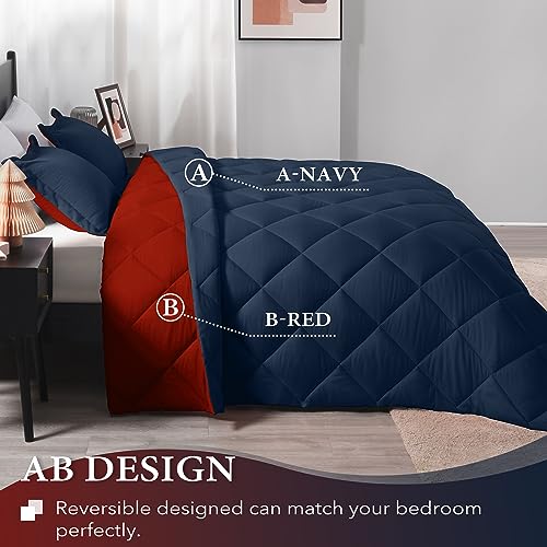 downluxe Twin Comforter Set - Red and Navy Twin Comforter, Soft Bedding Sets for All Seasons -2 Pieces - 1 Comforter (66"x92") and 1 Pillow Sham(20"x26") downluxe