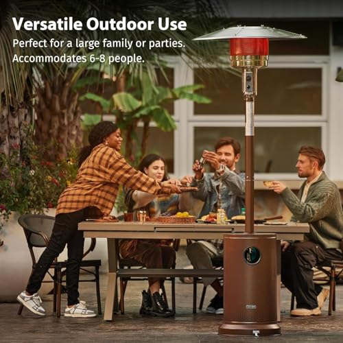 EAST OAK 48,000 BTU Patio Heater for Outdoor Use With Round Table Design, Double-Layer Stainless Steel Burner and Wheels, Outdoor Patio Heater for Home and Commercial, Bronze, 31.9" x 31.9" x 86.6" EAST OAK