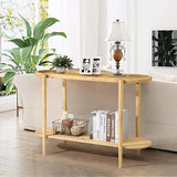 RUSTOWN Rattan Console Table, 2-Tier Boho Entryway Table with Tempered Glass Top and Wood Legs,Mid Century Modern Sofa Table for Hallway, Entryway, Living Room (Natural) RUSTOWN