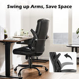 DUMOS Office Chair - Ergonomic Executive Computer Desk Chairs with Adjustable Flip-up Armrest, Swivel Task Chair with Lumbar Support, Strong Metal Base, PU Leather, Black DUMOS