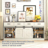 chartustriable 70” Large Long Buffet Sideboard Cabinet w/4 Drawer,Farmhouse Buffet Storage Cabinet,Sliding Door,Buffet, Credenza for Living Room,White chartustriable