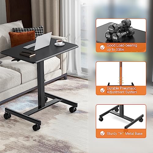 Sweetcrispy Small Mobile Rolling Standing Desk - Overbed Table, Mobile Portable Rolling Laptop PC Table with Locking Wheels, Adjustable Height Computer Workstation for Home Office, 19 Inch, Black Sweetcrispy