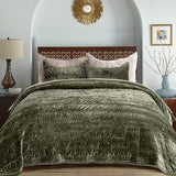 EVERGRACE Luxury Ruched Velvet Quilt King Size, Ultra Soft Bedspread Coverlet Set, Lightweight Velvet Comforter, Quilted Bedding Cover with 2 Matching Shams for All Season, Olive Green EVERGRACE