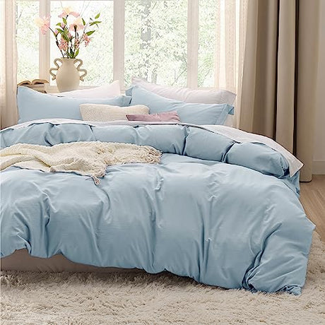 Bedsure Sky Blue Duvet Cover Twin/Twin XL Size - 2 Pieces Prewashed Cotton-Like Polyester Extra Soft Bedding Set, Includes 1 Twin Duvet Cover 68x90 In with Zipper Closure & 1 Pillow Sham, No Comforter Bedsure