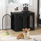 Hzuaneri 26.8'' Wooden Dog Crate Furniture, Indoor Dog Kennel Dogs Cage for Small Dogs, Heavy Duty Dog Crates Decorative Pet House End Side Table TV Stand, Black DFC85504B Hzuaneri