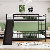 Harper & Bright Designs Full Over Full Metal Bunk Bed with Slide, Heavy Duty Bunk Bed with Small Door, Fence and Ladder for Girls Boys, Black Harper & Bright Designs