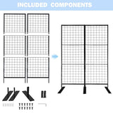 Room Divider Freestanding Gridwall, 2 Panel Folding Display Board Organizer with Base Feet, Privacy Screens Portable Freestanding Display Board Wire for Craft Shows Events Retail NEESEEYEE
