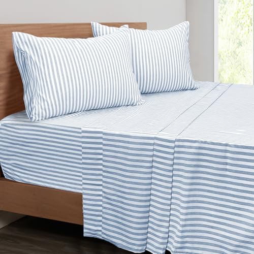 Mejoroom Striped Full Size Sheets - 1800TC Luxury Full Sheets with 16 Inch Deep Pocket - Premium Bedding Collection - Extra Soft, Breathable, Wrinkle, Fade & Stain Resistant - 4 Piece (Blue Stripe) Mejoroom
