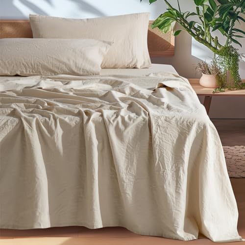 SONORO KATE 100% French Pure Linen Sheets, Breathable and Durable Linen Full Size Sheets, Anti-Tear Linen Bed Sheets, Machine Washable, 16 Inch Deep Pocket - 4 Piece (Natural Linen, Full) SONORO KATE