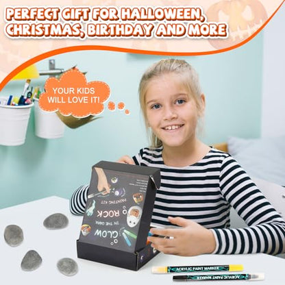 JULEASEL Halloween Rock Painting Kit, Glow in The Dark Rock Craft Paint Kits, Arts and Crafts for Kids Ages 6-12, Halloween DIY Crafts for Girls & Boys with Mess-Free Paint Pens Markers - WoodArtSupply