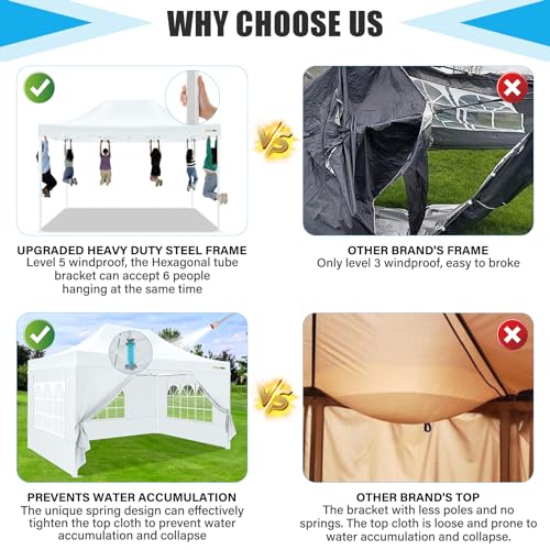 HOTEEL 10x15 Heavy Duty Pop Up Canopy Tent for Parties Event Wedding Commercial Instant Canopy Portable Shelter Folding with Roller Bag, Waterproof UV Resistant, Upgraded Thick Hexagonal Legs, White Hoteel