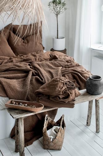 Linen Bedding Set in Walnut. Duvet Cover and 2 Pillowcases Set. King, Queen, Twin, Full, Double, Single Size. Dark Brown Linen Bedding Set (King 90x104) Generic