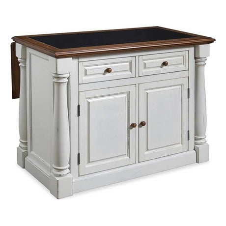 Pemberly Row Farmhouse Wood Kitchen Island with Granite Top in Antique White Pemberly Row