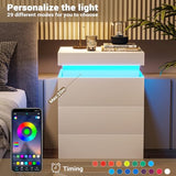 ADORNEVE Nightstand with Charging Station and LED Lights,Night Stand with Sliding Top for Bedroom,Bedside Table with Drawers,Modern End Side Table,White ADORNEVE