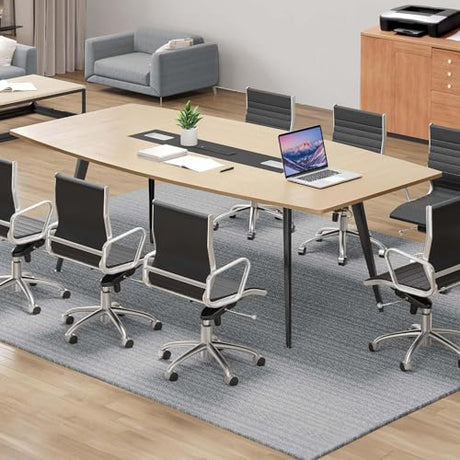 DWVO 6FT Conference Table, 70.8" Boat Shaped Meeting Table with Power Outlets & Rectangle Grommet, Modern Seminar Table for Office Conference Room, Boardroom Desk DWVO