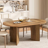 LITTLE TREE 63" Rustic Oval Dining Table for 2-4, Sturdy MDF Farmhouse Kitchen Table with Metal Strip Base, for Living Room, Office, Restaurant, Multi-Use, Umber LITTLE TREE