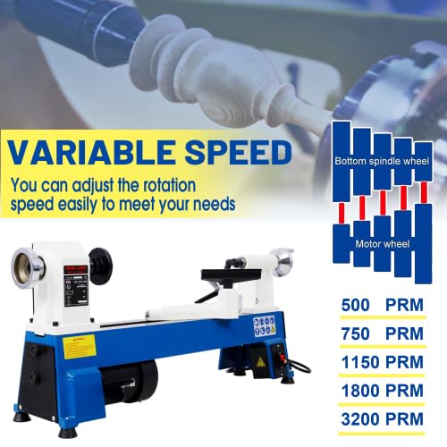 Wood Lathe - 10" x 18" Benchtop Wood Lathe Machine with 5 Variable Speeds 500/750/1150/1800/3200RPM | 1/2HP Multifunctional Power Wood Lathe Mini Wood Turning Lathe for Woodworking Woodturning Arbacipher