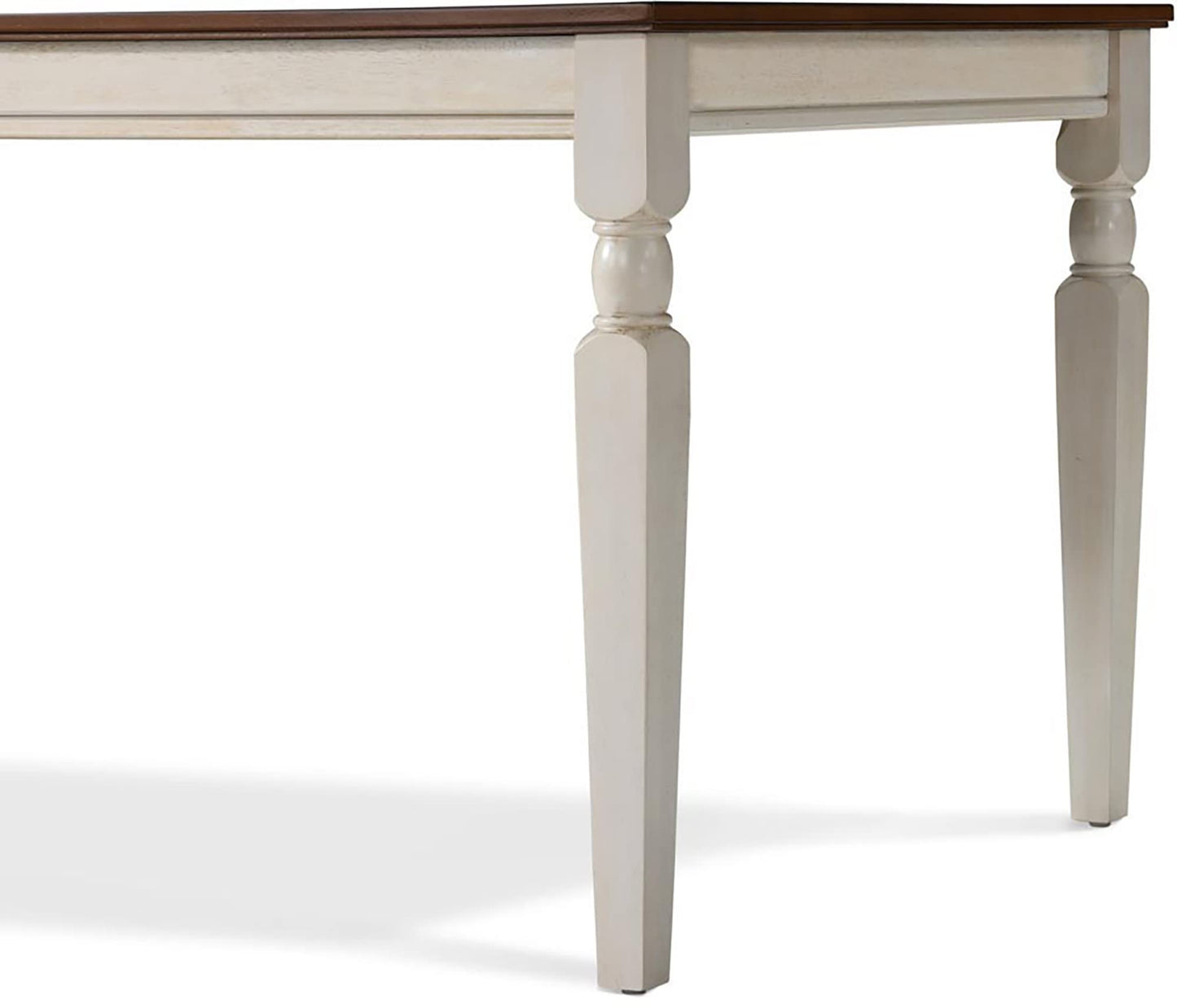 Finch Provence Farmhouse Table, Two-Toned Wood with Turned Legs, Traditional Rustic Furniture Decor for Kitchen or Dining Room, 60" Inch Tabletop, White, 60D x 35.86W x 29.72H in - WoodArtSupply