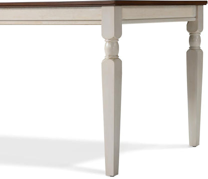 Finch Provence Farmhouse Table, Two-Toned Wood with Turned Legs, Traditional Rustic Furniture Decor for Kitchen or Dining Room, 60" Inch Tabletop, White, 60D x 35.86W x 29.72H in - WoodArtSupply