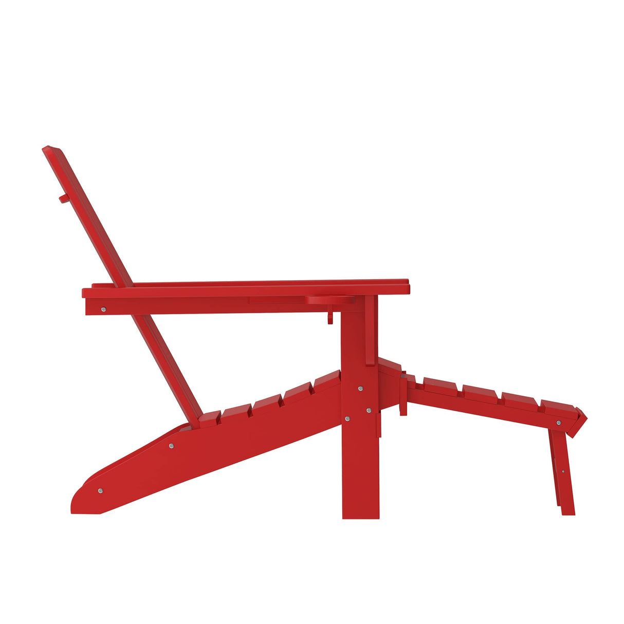 Flash Furniture Halifax Poly Resin Adirondack Chair with Cup Holder and Pull Out Ottoman, All-Weather Poly Resin Indoor/Outdoor Lounge Chair, Red Flash Furniture