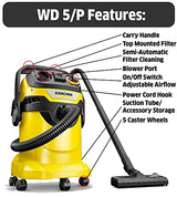 Kärcher - WD 5/P Multi-Purpose Wet-Dry Vacuum Cleaner - 6.6 Gallon - With Attachments – Blower Feature, Semi-Automatic Filter Cleaning, Space-Saving Karcher