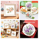 Zhenqing 4 Pack Floral Embroidery Kit, Iris Chrysanthemum Peach Blossom Peony Set with Bees, Beginner Craft Set with 20cm Hoop, Printed Designs on 29x29cm Cotton Fabric, DIY Nature Wall Art (JC0208)
