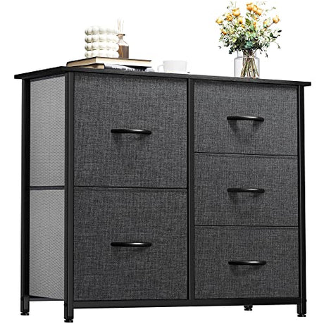 YITAHOME Storage Tower with 5 Drawers - Fabric Dresser, Organizer Unit for Bedroom, Living Room, Closets - Sturdy Steel Frame, Easy Pull Fabric Bins YITAHOME