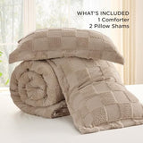 Bedsure Queen Size Comforter Set Khaki, Boho Tufted Bed Set, Checkered Farmhouse Shabby Chic Bedding, 3 Pieces, 1 Plaid Geometric Comforter and 2 Pillow Shams Bedsure