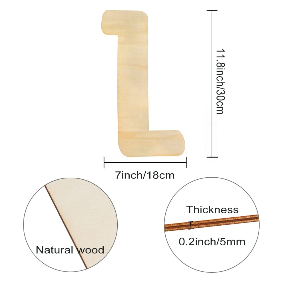Wooden Letters L Large Wooden Letters 12 Inch Unfinished Wood Letters for Wall Decor Crafts Blank Big Alphabet Board Painting Hanging Home Baby Nursery Wedding Party Room Name Sign DIY Decoration Longan Craft