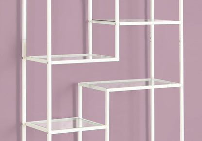 Contemporary White Metal Bookcase with Clear Tempered Glass Shelves - Monarch Specialties 7159 - WoodArtSupply