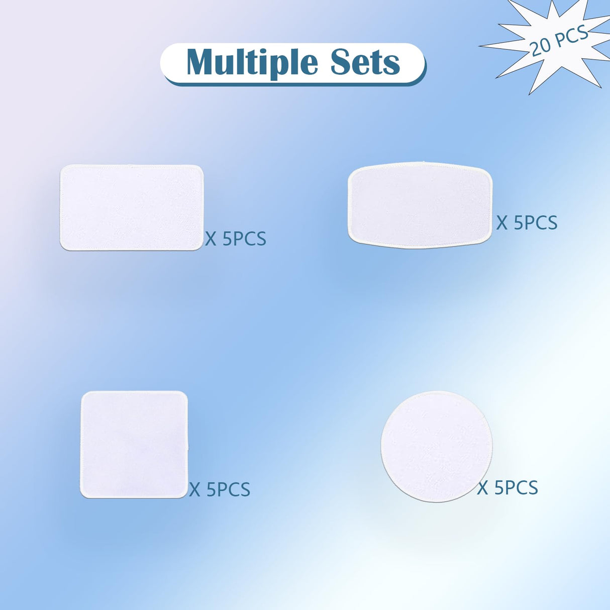 iFForce Sublimation Patches - Iron-on Blank Patches 4 Shapes for DIY Hats Jeans - Self Adhesive Stick to Cosmetic Bags Mobilephone Computer (20pcs White Border) iFForce