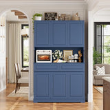FACBOTALL 74" Pantry Cabinet, Tall Kitchen Pantry Cabinet with 6 Doors and 2 Drawers, Kitchen Hutch with Wide Countertop, Modern Kitchens Cupboard with Adjustable Shelves and Charge Holes, Blue FACBOTALL