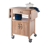 Pemberly Row Transitional Wood Drop Leaf Butcher Block Kitchen Cart in Natural Pemberly Row