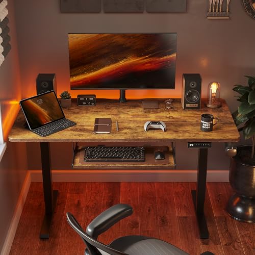 FEZIBO Standing Desk with Keyboard Tray, 48 x 24 Inch Adjustable Height Sit Stand Desk with Memory Presets for Home Office, Ergonomic Computer Workstation, Rustic Brown FEZIBO