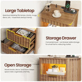 Dystler Fluted Night Stand with Gun Drawer, Wood Nightstand with Charging Station and Human Sensor, Modern Bedside Table with LED Light and Storage Shelf for Bedroom, Natural Dystler
