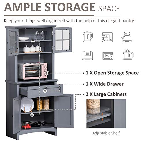 HOMCOM Elegant Buffet with Hutch, Kitchen Pantry Storage Cabinet with Framed Glass Door Drawer and Microwave Space for Dining Room, Living Room, Gray HOMCOM