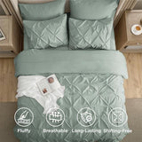 Bedsure Queen Comforter Set Sage Green - Bed in a Bag Queen Size Bedding 7 Pieces, GentleSoft™ Pintuck Bed Set Gift for Family, Pinch Pleat All Season Comforter with Sheets, Pillowcases & Shams Bedsure