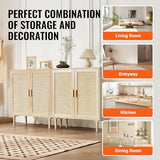 VEVOR Rattan Buffet Cabinet with Storage, 4 Magnetic Doors and Adjustable Shelves, Sideboard for Hallway, Living Room, Kitchen, Natural VEVOR