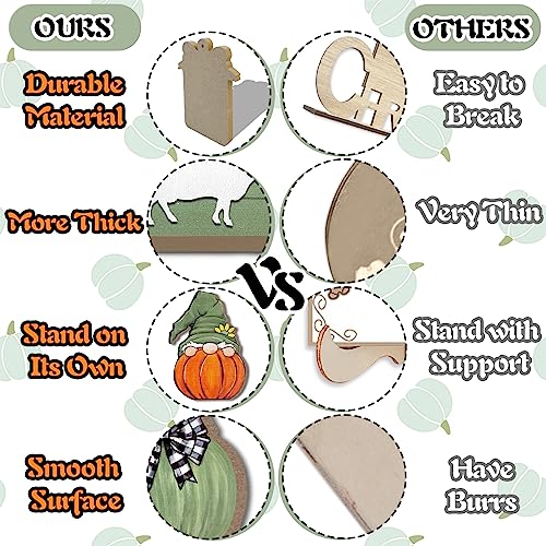 Uruney Fall Tiered Tray Decor, Green Farmhouse Pumpkin Tray Decorations, Gnome Truck Buffalo Plaid Wooden Signs Bead Garland, Rustic Thanksgiving Harvest Autumn Decorations for Home Table Shelf Uruney