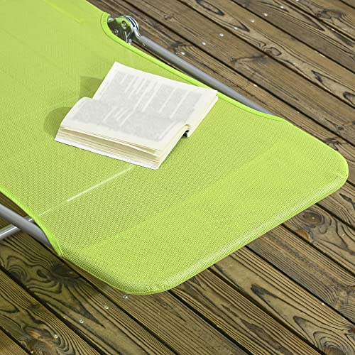 Outsunny 2 Piece Folding Chaise Lounge Chairs, Pool Sun Tanning Chairs with Reclining Back, Breathable Mesh Seat, Headrest for Beach, Yard, Patio, Green