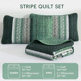 Menghomeus Quilt Queen Size, Green Patchwork Striped Quilt Set 3 Pieces, Soft Lightweight Bedspread Coverlet Bedding Set for All Season 96"x90" Menghomeus