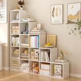 OSCHF Ladder Cube Storage Bookcase - Wooden L-Shaped 5-Tier Corner Shelf, Reversible 15-Cube Organizer for Home & Office, White OSCHF