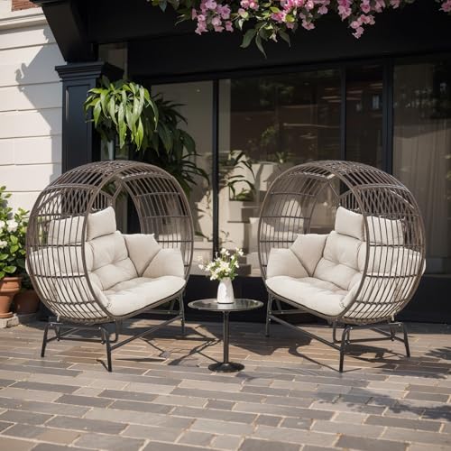 LUMIINOFAMI Outdoor Glider Egg Chair, Oversized 2 Person Egg Rocking Chair with Thick Cushions, Wicker Egg Chair Rattan Porch Furniture Loveseat Lounge Chair for Bedroom Sunroom Backyard(Brow - WoodArtSupply